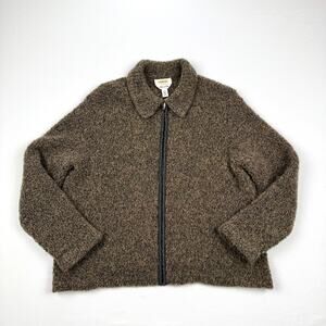 Talbots Petites Bouclé Wool Blend Zip Jacket Brown Tan Sweater Made in Italy L